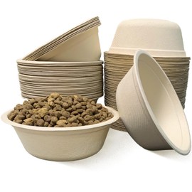 JETKONG 16 oz/2 Cup Disposable Dog Bowls 100pk, 100% Compostable Pets Feeding Bowls Paper Dog Travel Bowls Great for Dry and Wet Dog Food or Water (Natural, Pack of 100)