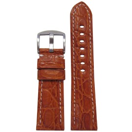 Panatime 26mm XL Panatime Honey Matte Genuine Crocodile Watch Band w White Stitch 135/85