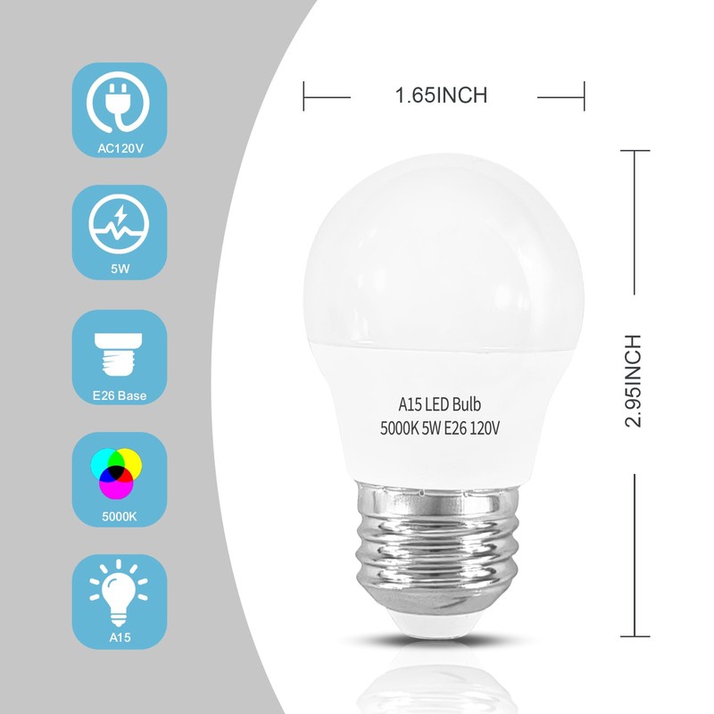 LOXYEE LED Refrigerator Light Bulb 2 Pack，Daylight White 5000K 120V