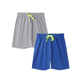 DaniChins Boys Loose Athletic Moisture Wicking Shorts Performance Mesh Shorts, Blue/Grey, 8
