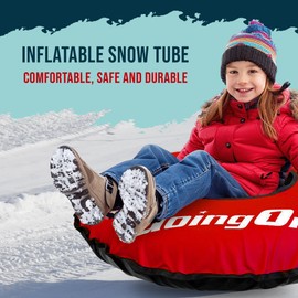 Going One Inflatable Snow Tube - 32 inch - Heavy Duty Innertube Snow Sled with Durable PVC Cover and Hand Tow Strap, for Kids