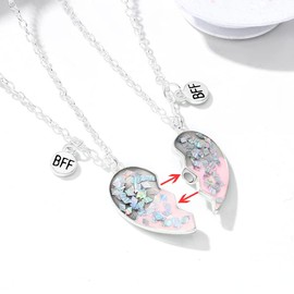 Magnetic Friendship Necklaces for 2 Girls Friends Christmas Birthday Gifts for Girls Silver Sequins Matching Heart BFF Necklace for 2 Bestie Gifts for Teen Girls