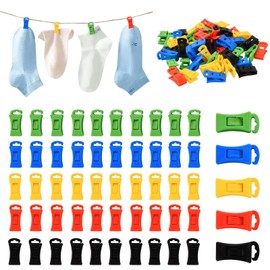 Pack of 50 Colourful Sock Clips for Washing Machine and Dryer - Non-Slip Sock Clip with Hook, Multipurpose Sock Holder with Storage Bag, Colourful Sock Clips for Travel & Camping