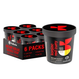 Hethstia Konjac Noodle Red Curry Cup Instant Shirataki Angel Hair Pasta Red Curry Soup Low Carb (4g), Aisa Miracle Noodles Broth- Sugar Free, Low GI, Gluten Free, Low Fat (6 Packs)