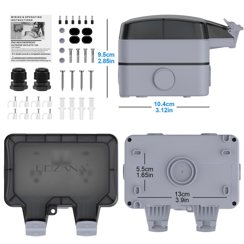Double Outdoor Outlet with Cover IP66 Waterproof Outdside Plug Socket