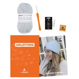 myboshi Kanuma Dream Crochet Set for Beginners, Includes Yarn, Crochet Hook, Wool Needles, Instructions, Label, 76% Cotton, 22% Baby Alpaca, 2% Merino Light Blue with Crochet Hook