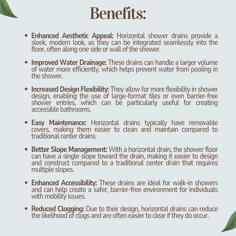 SereneDrains WOW Drain TM Horizontal Side Discharge Outlet Low Profile