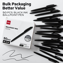 deli Pens Bulk, 50 Pack Retractable Ballpoint Pens, 1.0MM Black Ink,Smooth Writing, No Bleed, Comfortable Grip for Home,Office & School Use