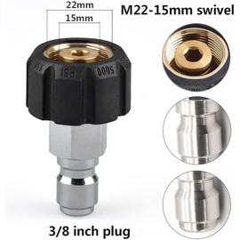 Pressure Washer Adapter Kit, 3/8 in Quick-Connect x M22-15mm Connections, Pressure Washer Quick Connect Set, 5000 PSI, High Pressure Hose Connect Kit for Home, Garden, Vehicles Cleaning