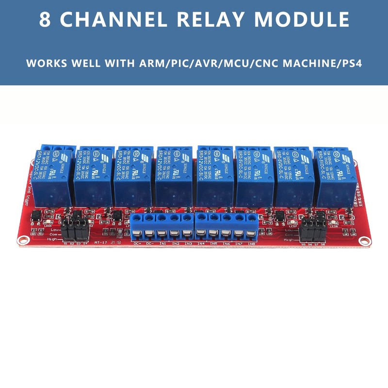 hiBCTR 12V 8-Channel Relay Module with Optocoupler Isolation - High/Low