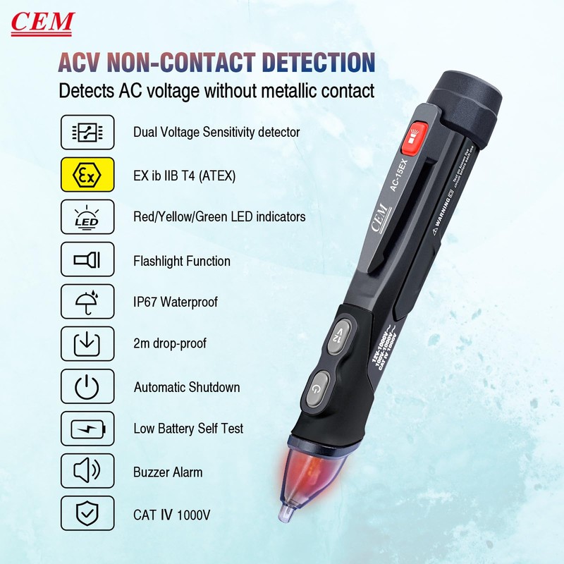 CEM AC-15EX Voltage Tester,Non-Contact Volt Tester, with Dual Range AC