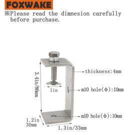 Foxwake Stainless Steel C Clamps 3.2In for Mounting, Heavy Duty Metal U Clamp for Metal Working Small Desk Clamp with Stable Wide Jaw Opening & Protective Pads/I-Beam Design (2pcs)