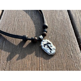 Hana Lima 1 of 12 Zodiac Signs on Adjustable Horoscope Leather Necklace, Surfer Chain, Pewter