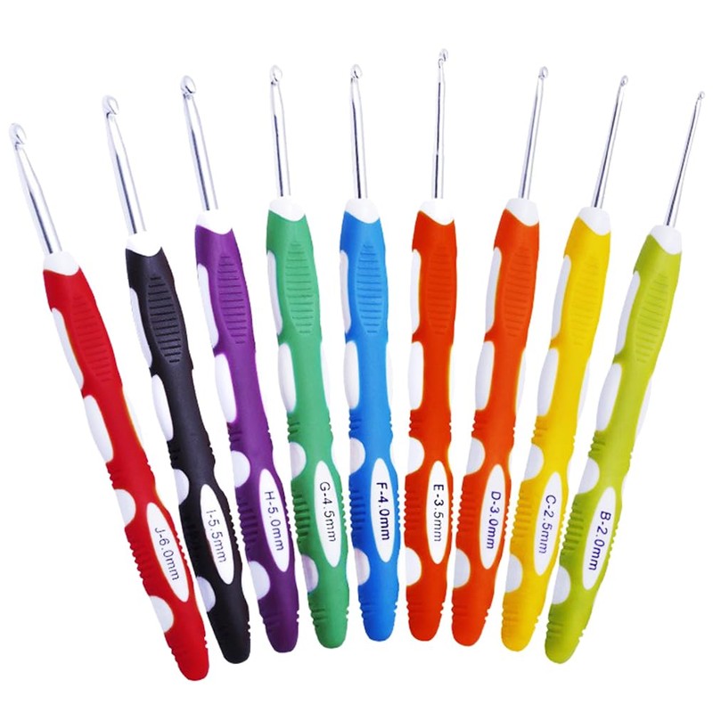 9PCS Ergonomic Crochet Hooks Set Extra Long Handle Comfort Grip
