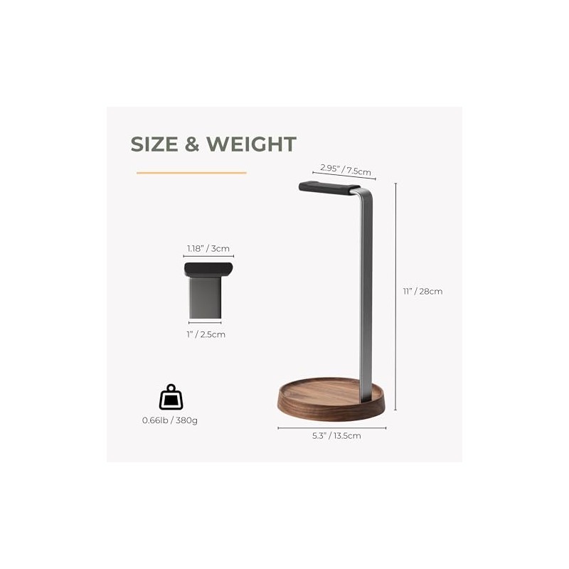 Universal Walnut Wood Headphone Stand with Storage Base