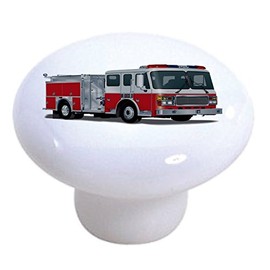 Set of 2 Fire Engine Truck Ceramic Cabinet Drawer Knobs