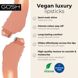 Gosh Luxury Nude Lipstick with Light Shimmer, Intense Nude Tones for Natural Results, Moisturises Soft Lips, Long-lasting, Fragrance-Free & 100% Vegan, 001 Nudity
