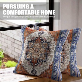 XPHZZL Pack of 2 Bohemian Style Linen Decorative Cushion Covers 50x50 cm Square Throw Pillow Covers 20x20 Inch Boho Style Pillowcases for Outdoor Home Decor Sofa Bedroom Car - Blue Edge Orange