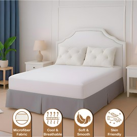 ARlinen King Bed Skirt – Tailored/Pleated Design, 15" Drop with Split Corners, Wrinkle-Free Microfiber, Easy Fit for Box Spring or Bed Frame, King,Light Grey