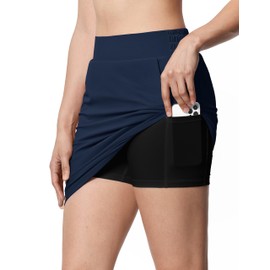 Tmustobe Athletic Golf Skorts for Women High Waist Workout Skirts Lightweight Tennis Running Skorts with Inner Pockets Blue