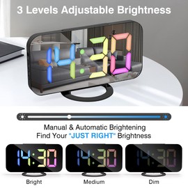 Alarm Clock with Dimmable LED Display, Digital Clock, Digital Alarm Clock with Colour Fonts, Alarm, Snooze, 3 Dimmer Modes, Alarm Clocks Bedside Mains Powered, Bedside Clock for Bedroom Decore-Black