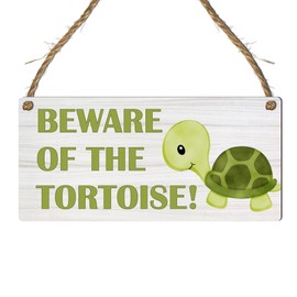 Beware of The Tortoise" - Humorous Warning Novelty MDF Wooden Garden Plaque for Tortoise and Pet Lovers, Versatile Indoor Decor, Size 19cm x 9cm