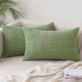 SLOZZI Set of 2 Corduroy Cushion Covers, Bean Green, 30 x 50 cm, Sofa Cushion Cover, Decorative Cushion Cover, Couch Cushion, Soft, for Sofas, Bedroom, Living Room, Balcony