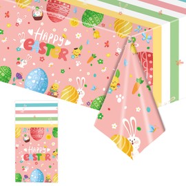 Happy Easter Tablecloth, Easter Tablecloth Cloth, Easter Colourful Egg Cartoon Table, Easter Table Cover Supplies for Holiday Picnic Indoor/Outdoor Spring Easter Party Decorations 137 x 274cm
