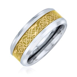 Golden Silver Two Tone Celtic Knot Dragon Inlay Couples Titanium Wedding Band Rings For Men For Women Comfort Fit 8MM