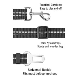 HAFSI Dog Car Safety Belt with Elastic Bungee, Reflective Nylon Strap, Universal Buckle and 360° Swivel Hook, Black, Safety Dog Car Seat Harness, Dog Seat Belt for Pets - Dog Seatbelts for Cars.