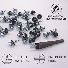 Marcopol Pack of 80 Zinc Plated Steel Self Tapping Screws DIN 7504-K 4.8 x 20mm with EPDM Washers Hex Washer Head Self Tapping Screws