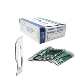 100 Pcs Box of Surgical Sterile Blades #20 Comes in Individually Wrapped Packing for Biology Lab Anatomy, Practicing Cutting, Medical Student, Sculpting, Repairing - High Carbon Steel