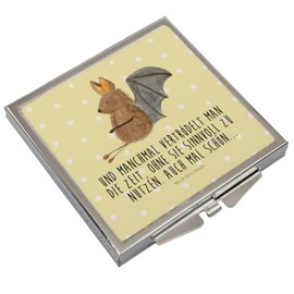 Mr. & Mrs. Panda Handtaschenspiegel quadratisch Fledermaus Sitzen - Geschenk, Tiermotive, Fledermäuse, Motivation, Schminkspiegel, schminken, Tiere,