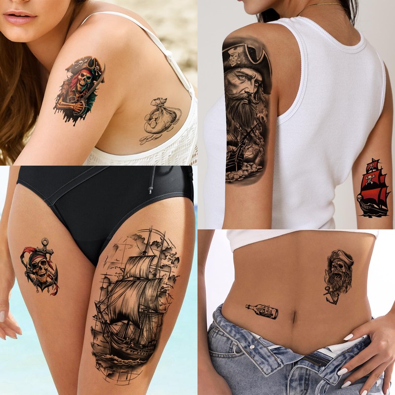 77 Sheets Pirate Temporary Tattoo for Women Men, 17 Sheets