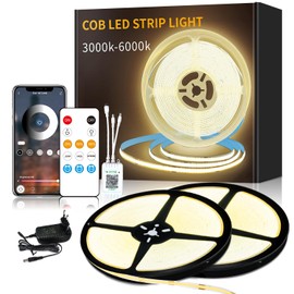 Yeewhale COB LED Strip 3000 K Warm White, App Control with Remote Control, 30 m, Dimmable, 24 V, Flexible COB LED Strip Set, Bright Under-Unit Light for Home Party DIY Decoration