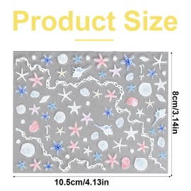 OUDQFCJ 3D Aurora Nagelsticker Sommer Nagelaufkleber Muscheln Seestern Nagel Folie Selbstklebend Nail Art Summer Meerestiere Cute Nageldesign Aufkleber Nägel Zubehör