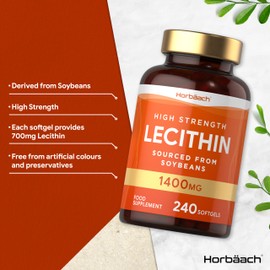 Soy Lecithin 1400mg | 240 Softgel Capsules | High Strength Lecithin Sourced from Soy Beans | Preservative Free | by Horbaach