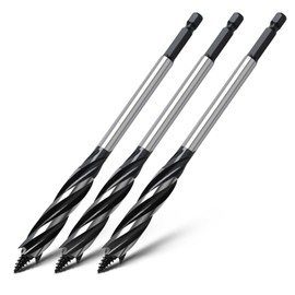 3-Piece Wood Drill Bit 10 mm x 165 mm Hex Shank Auger Drill Bit for Softwood and Hardwood Plastic Drywall and Composites