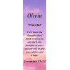 Olivia "Peaceful" Keepsake Name Meaning Bookmark with Bible Verse and