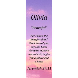 Olivia "Peaceful" Keepsake Name Meaning Bookmark with Bible Verse and Tassel