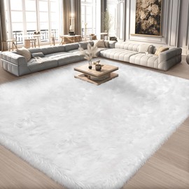 Ciicool White Faux Fur Rug 8 x 10 Feet, Large Fluffy Area Rug, Faux Fur Sheepskin Rug for Living Room, Shaggy Washable Rug for Bedroom, Luxury Room Decor, Fuzzy Rug, Rectangle