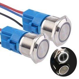 JIQI 2Packs 22mm 0.87'' Momentary Push Button Switch 12V-24V LED On Off Waterproof Metal Switch 1 NO 1 NC with Wire Socket Plug for 7/8'' Mounting Hole(White)
