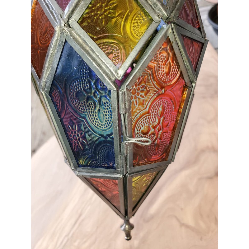 Moroccan Style Hanging Glass Tealight Lantern (Medium Purple/Pink)