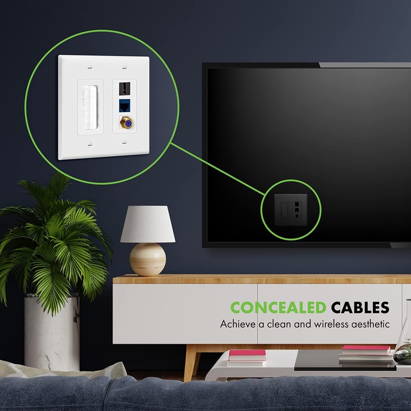 TOPGREENER Double Gang Datacomm Bundle with Multimedia Pass-Through Insert, 3-Port