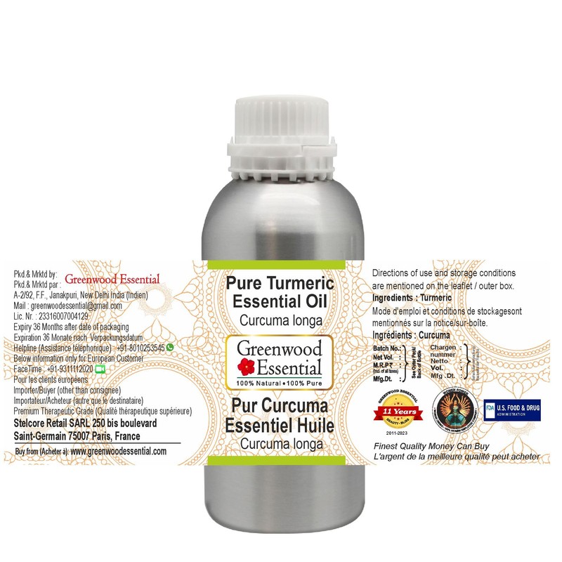 Greenwood Essential Pure Turmeric Essential Oil (Curcuma Longa) with Glass