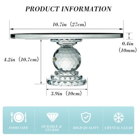 Uten Crystal Glass Cake Stand, 11'' Cake Display Stand, Crystal Glass Fruit Plate, Clear Crystal Cake Stand, Display Desserts Holder for Wedding Cakes Serving Platters