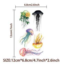 10 Sheets Animals Jellyfish Temporary Tattoo Stickers for Kids Girls Boys Arm, Long Lasting Temp Bulk Colorful Ocean Jelly Fish Decals Fake Tattoo Stickers Body Face, Party Favor Supplies (Jellyfish)