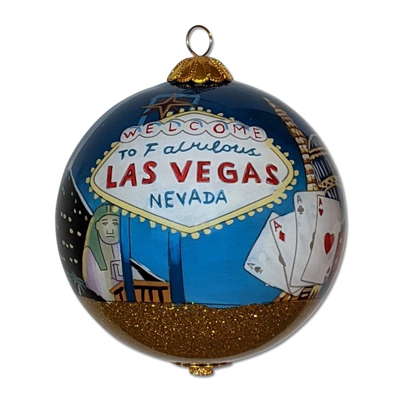 Las Vegas Christmas Ornament Hand Painted from Inside with Gift