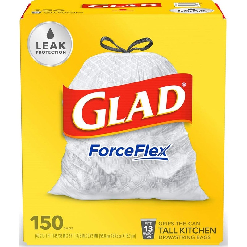 Glad Drawstring Tall Kitchen Trash Bags, 150 Count