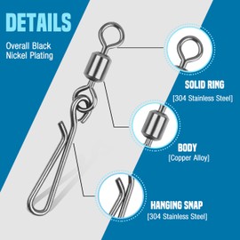 100Pcs Fishing Rolling Barrel Swivel with Hanging Snap, Stainless Steel Quick Clips High Speed Snap Connector for Freshwater Saltwater Fishing Trolling Fishing (10#)